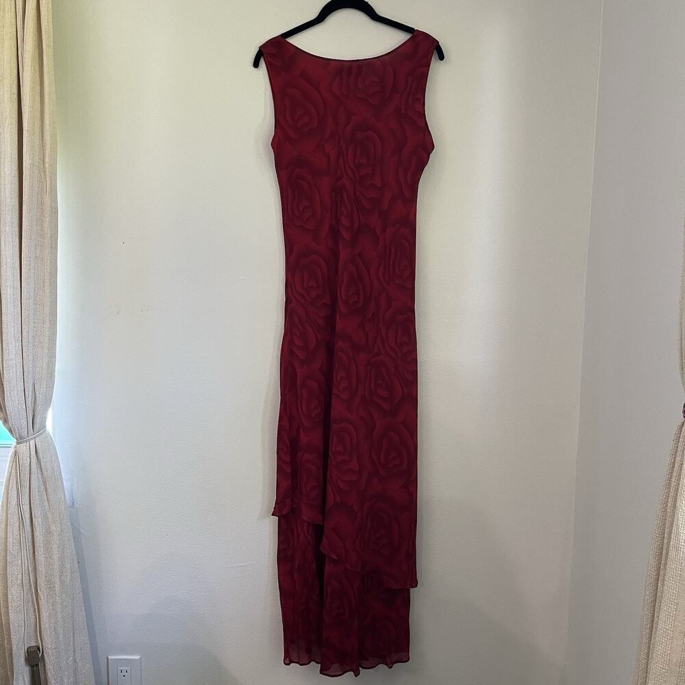Simply Silk Vintage 90s Y2K Silk Red Size L Rose Print Dark Romantic Asymetrical - Picture 5 of 8